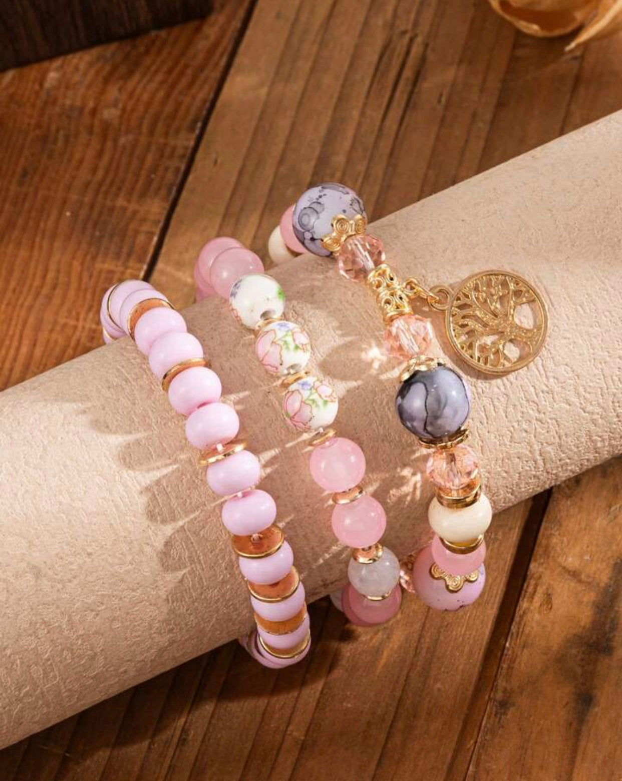 Pink Quartz 3 Layer Bracelet