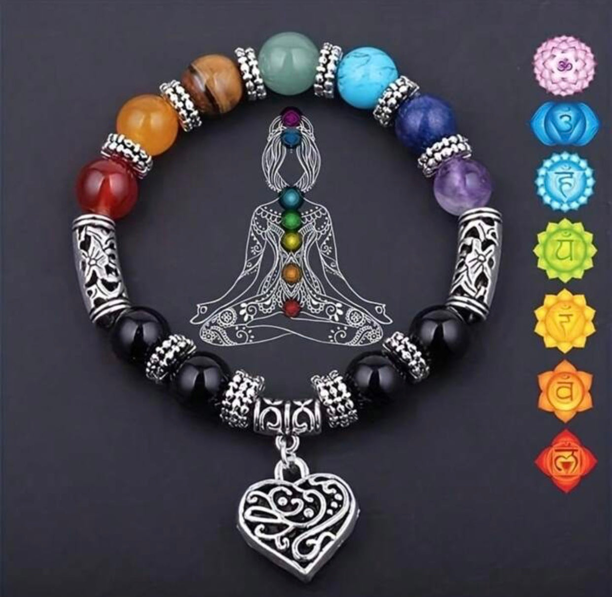 Chakra Bracelet w/ Heart Charm