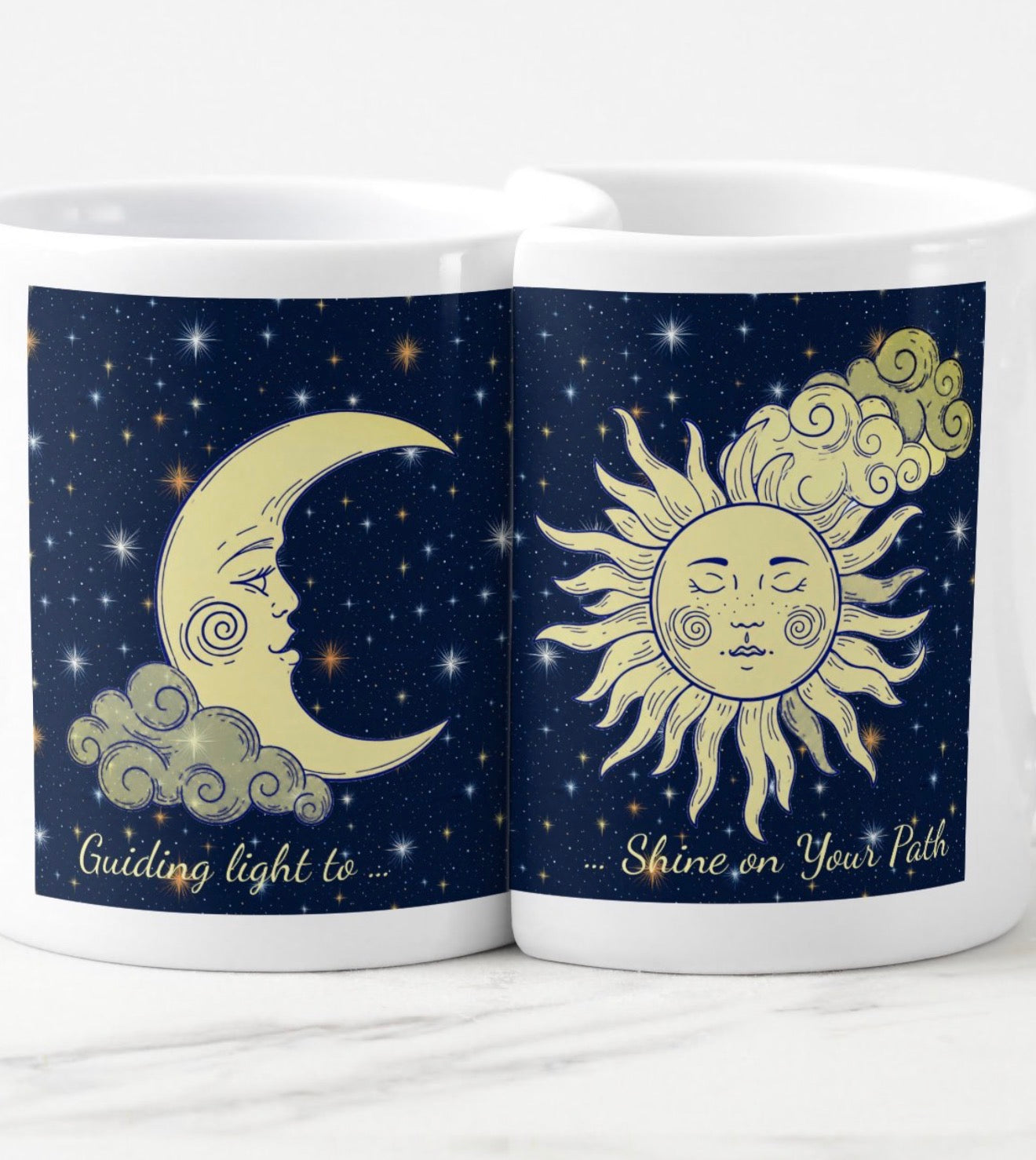 Lifestyle | Celestial Sun & Moon Mug Set | “Guiding Light to Shine on Your Path” | Mystical Coffee Mug Set 8oz| Friends | Couples | Birthdays | Celebrations | Weddings