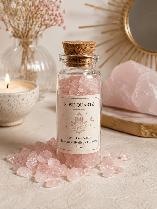 Esoteric Mind & Soul Crystal Bottle Collection | 6 Mini Glass Bottles with Healing Crystals | Clear Quartz Citrine Rose Quartz Amethyst Amazonite Black Obsidian | Intentional Living Gift Set