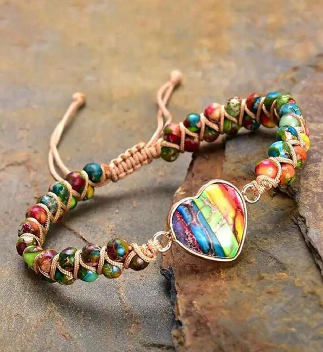 Double Beaded Heart Chakra Bracelet - Emperor Stone V2