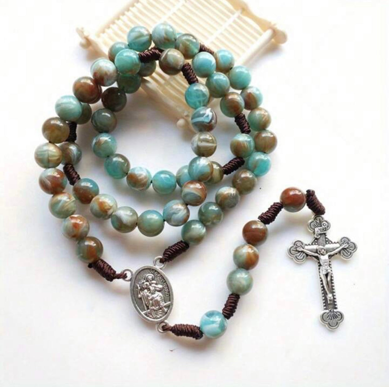 Rosary - Blue & Green Beads