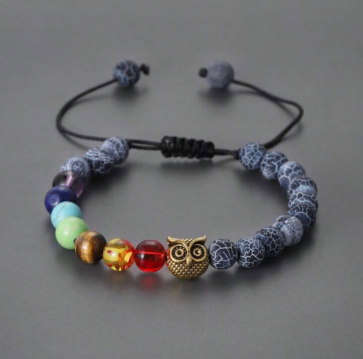 Chakra Bracelet - Owl Charm Accent