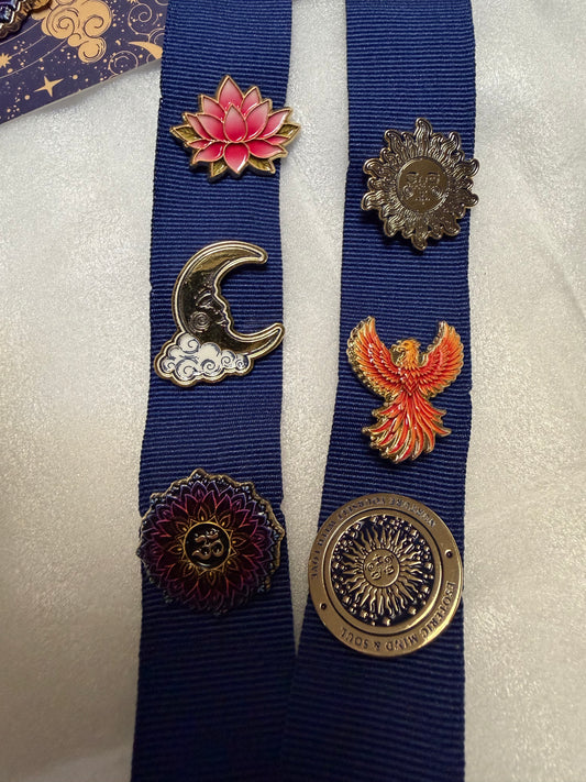 Mystical Journey Lapel Pins | Sun | Moon | Phoenix | Lotus | Ohm Mandala | Compass