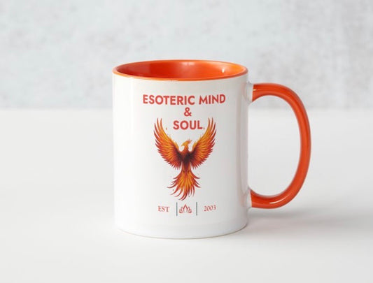 Lifestyle | Phoenix Rising Signature Mug | White | Esoteric Mind & Soul Est. 2003 | 11oz Spiritual Mug