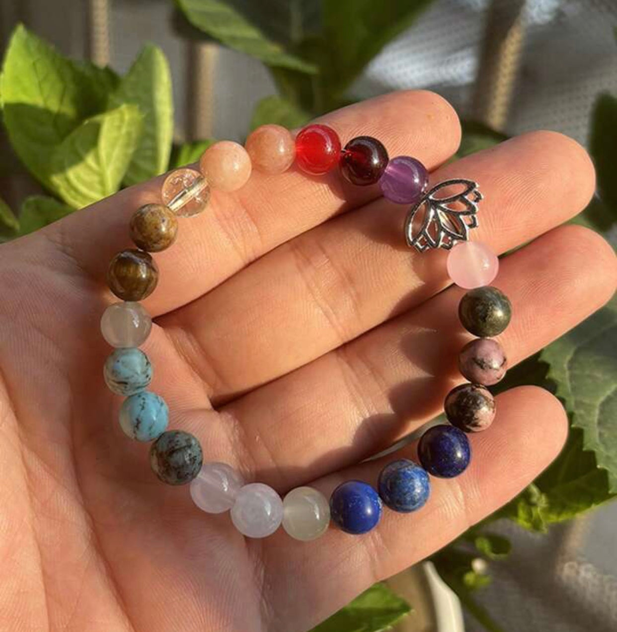 Chakra Beaded Bracelet V2 w/Lotus Flower Charm