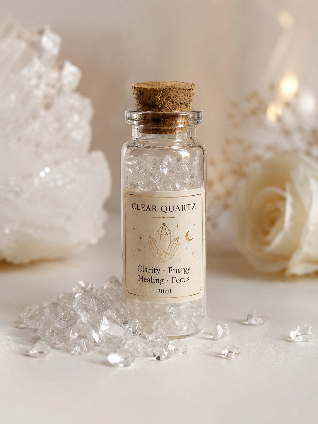Esoteric Mind & Soul Crystal Bottle Collection | 6 Mini Glass Bottles with Healing Crystals | Clear Quartz Citrine Rose Quartz Amethyst Amazonite Black Obsidian | Intentional Living Gift Set