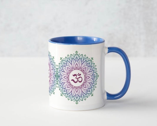 Lifestyle | Ohm Mandala Spiritual Mug | White 11oz Sacred Geometry Tea Mug | Esoteric Mind & Soul
