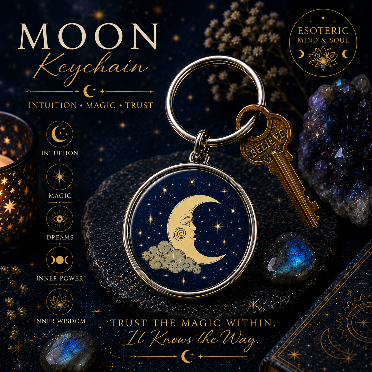Mystical Keychains | Esoteric | Phoenix | Lotus | Ohm Mandala | Moon | Sun