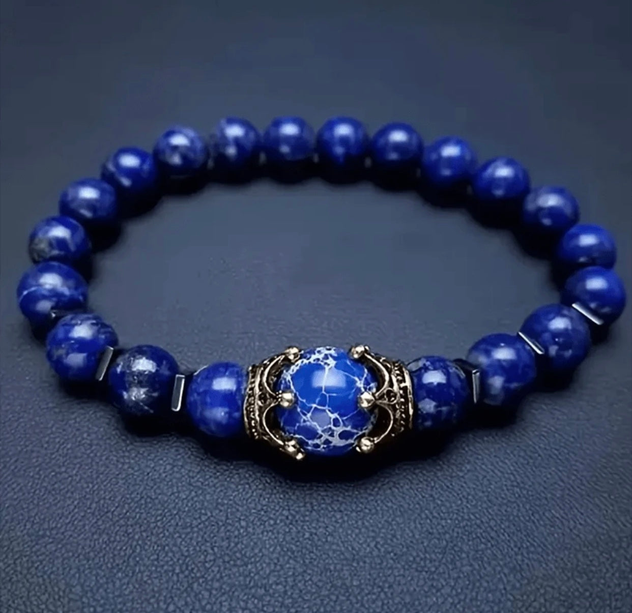 Lapis Luzili Crown Accent Bracelet