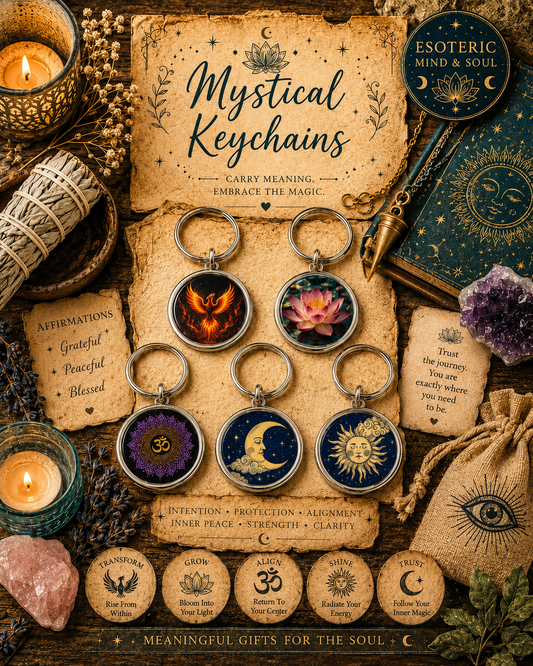 Mystical Keychains | Esoteric | Phoenix | Lotus | Ohm Mandala | Moon | Sun