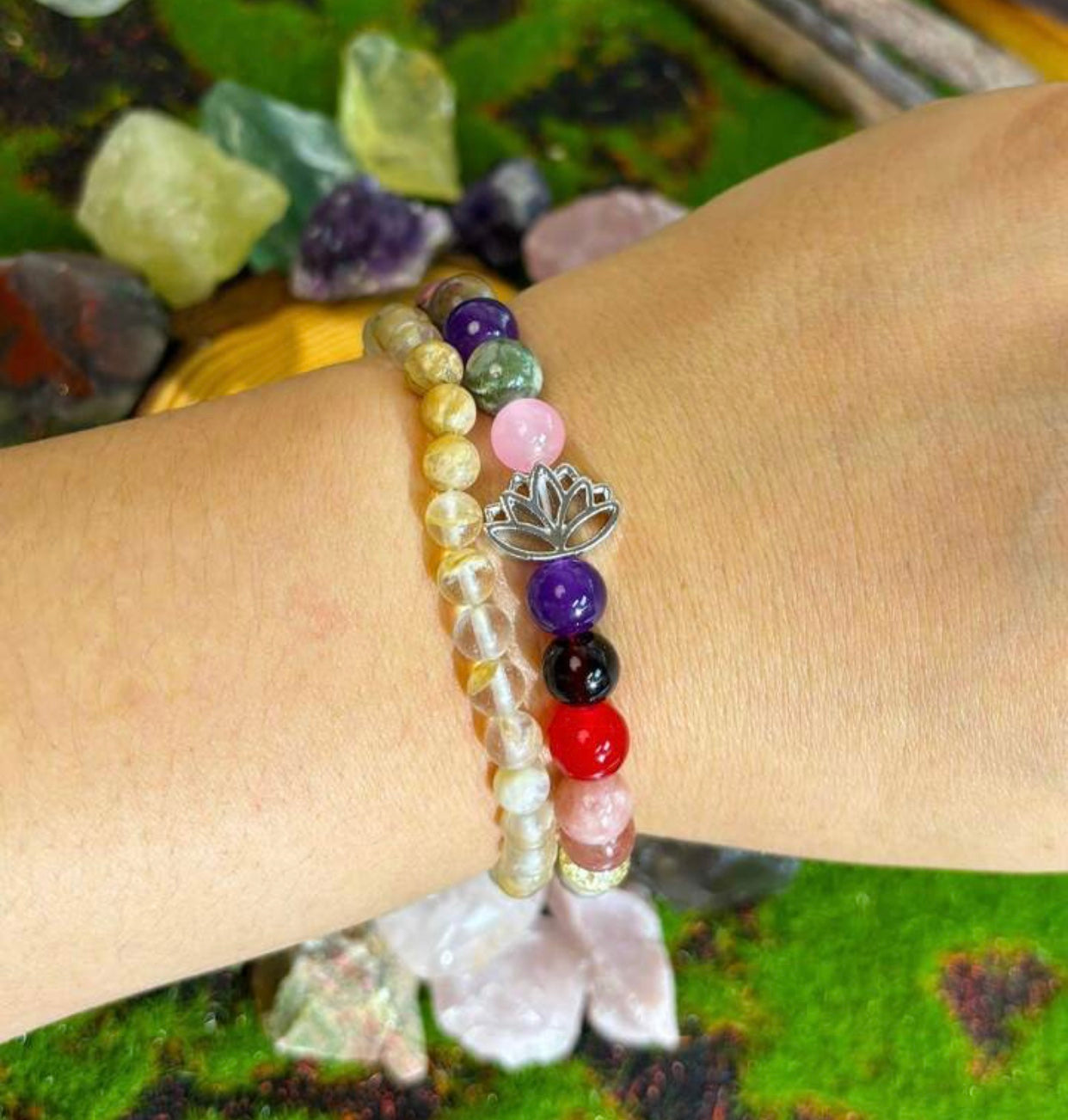 Chakra Beaded Bracelet V2 w/Lotus Flower Charm