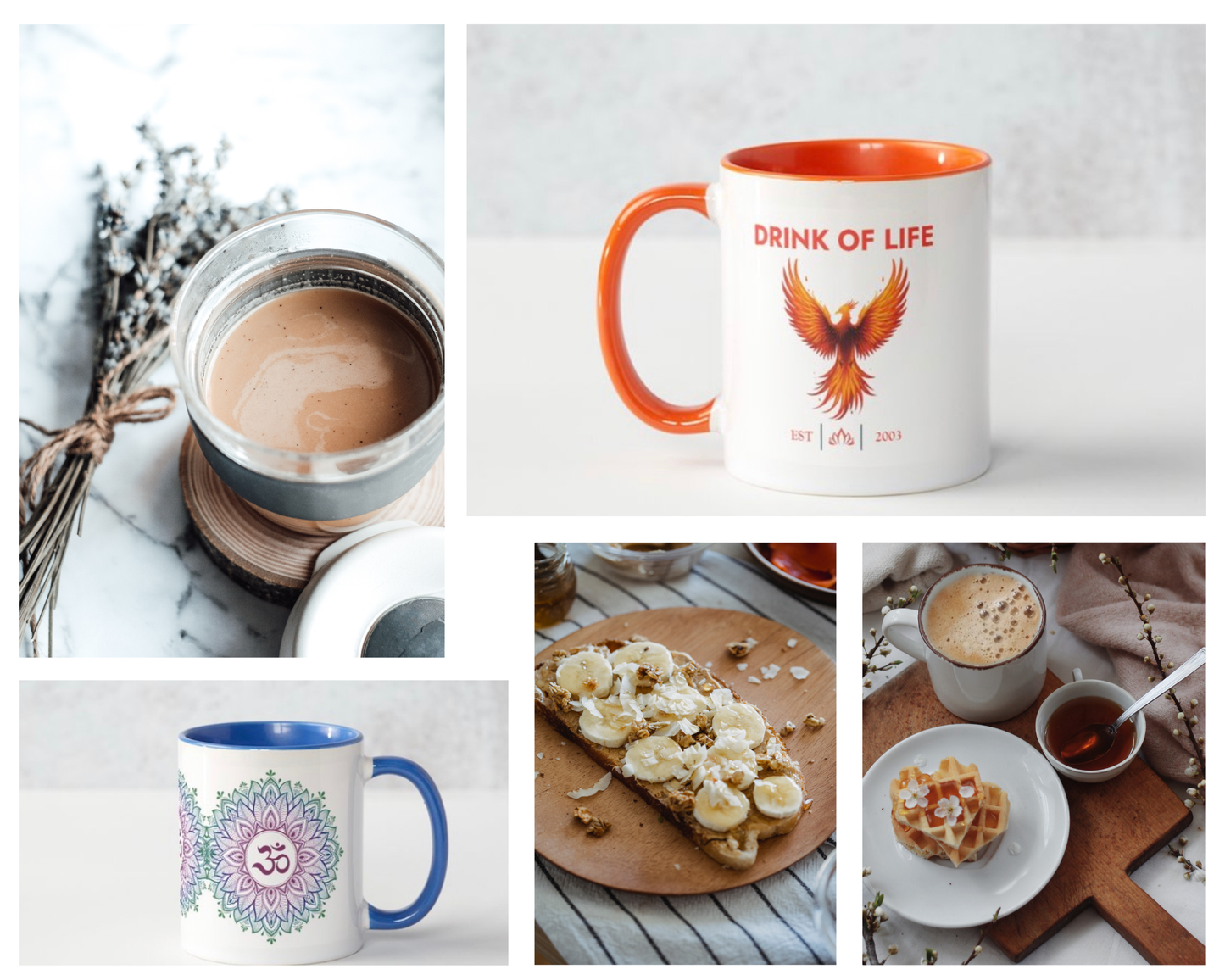 Lifestyle Set | Sacred Sip Duo | Phoenix Rising & Ohm Mandala White Spiritual Mugs | Set of 2 | 11oz