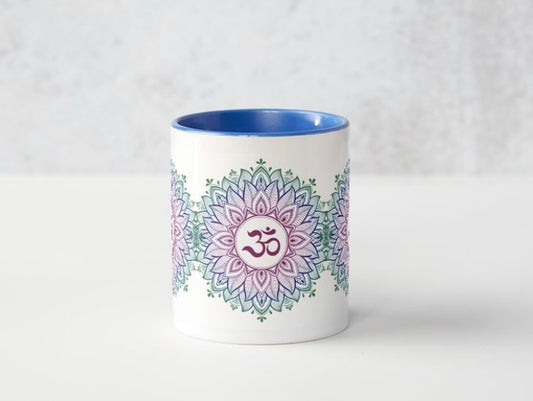 Lifestyle | Ohm Mandala Spiritual Mug | White 11oz Sacred Geometry Tea Mug | Esoteric Mind & Soul