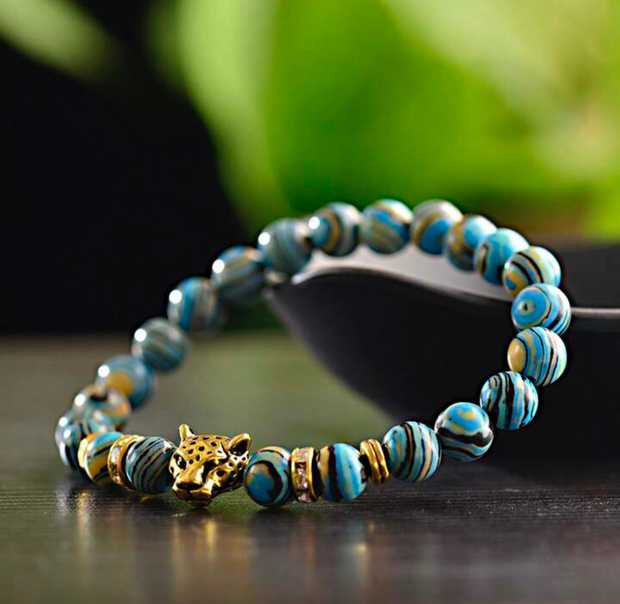 Gold Leopard Heard Accent Bracelet