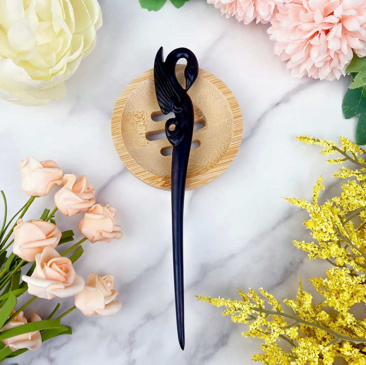 Swan Hair Pin - Black Sandalwood