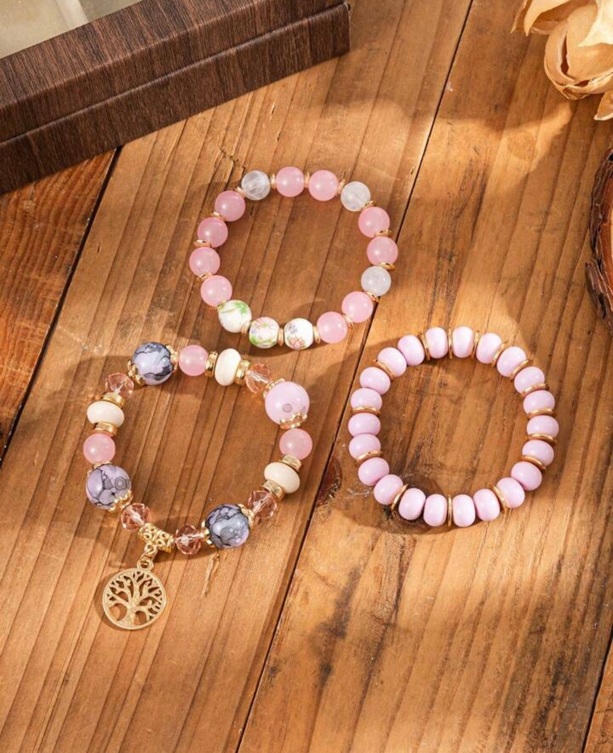 Pink Quartz 3 Layer Bracelet