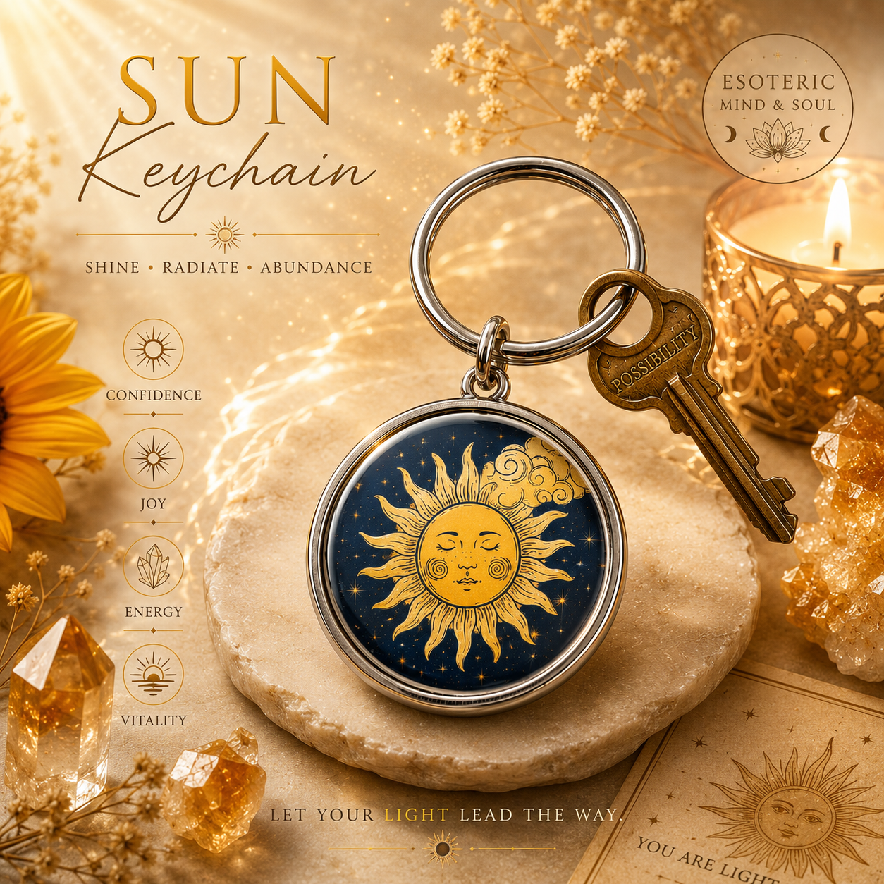 Mystical Keychains | Esoteric | Phoenix | Lotus | Ohm Mandala | Moon | Sun