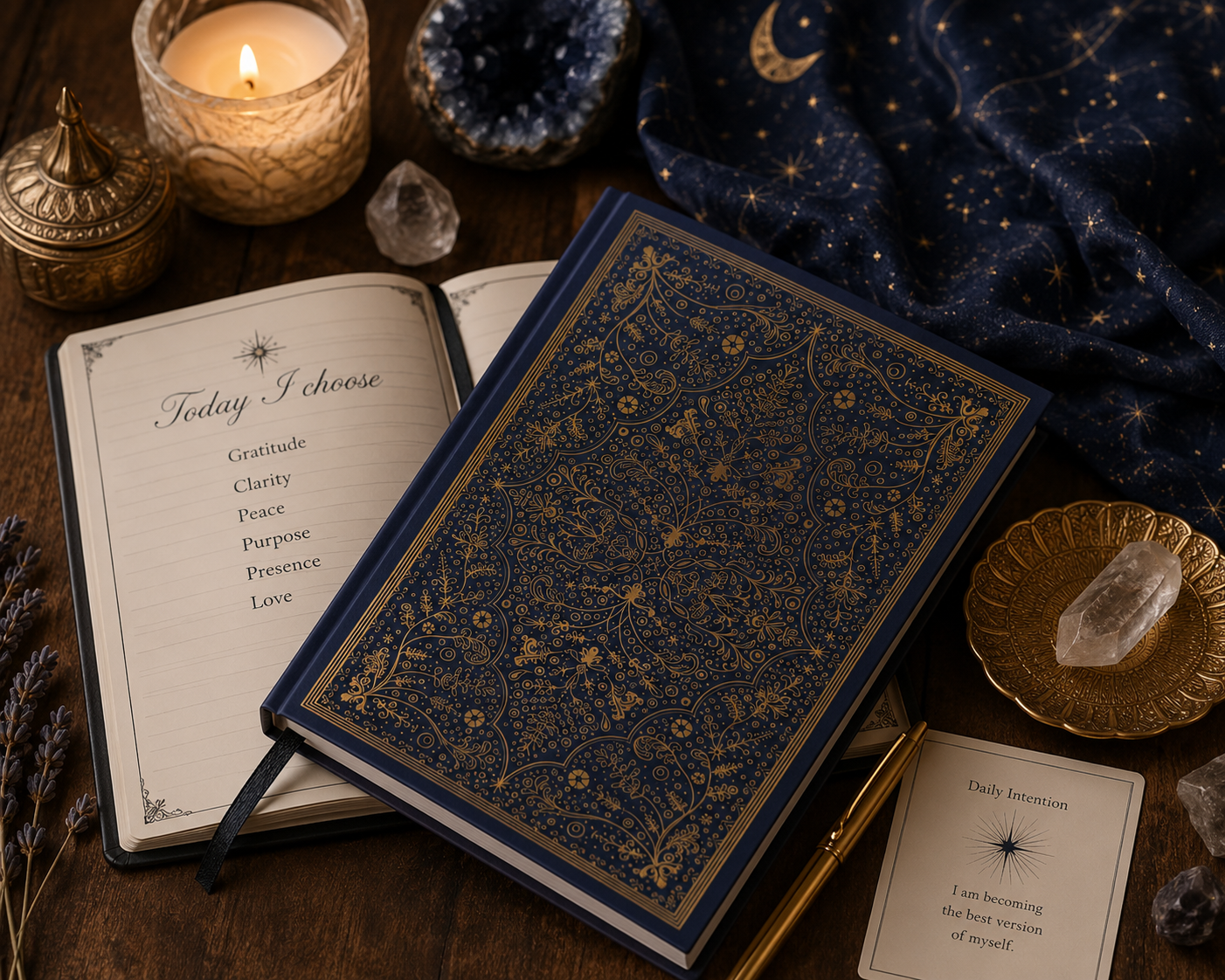 Gratitude | Self Love | Hardcover Jounal | Vintage Navy & Gold | 128 Pages