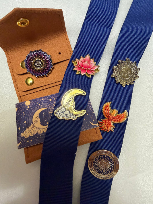 Mystical Journey Lapel Pins | Sun | Moon | Phoenix | Lotus | Ohm Mandala | Compass