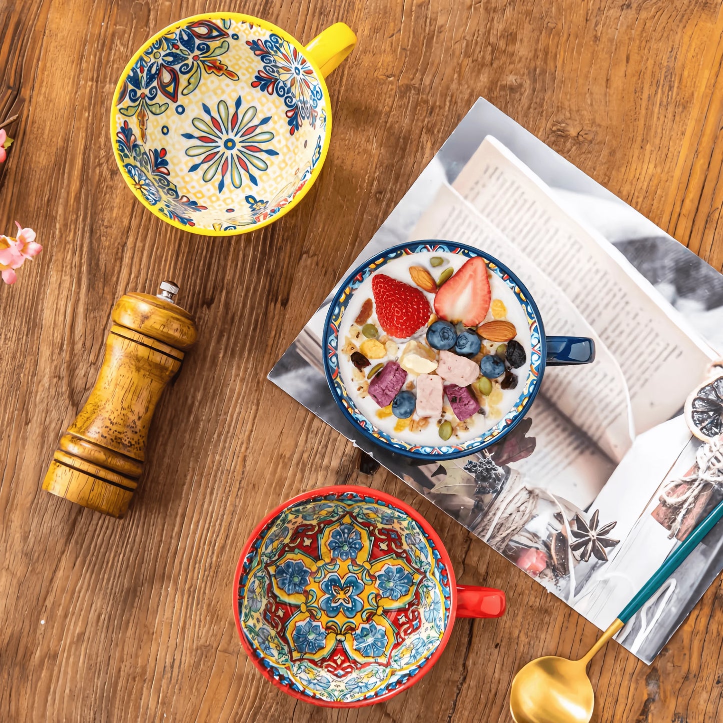 Lifestyle | Bohemian Hand-Painted Tea & Coffee Mug| 18oz Ceramic Beverage Mugs | 1 Piece| Family | Colleagues | Teachers | Elegant