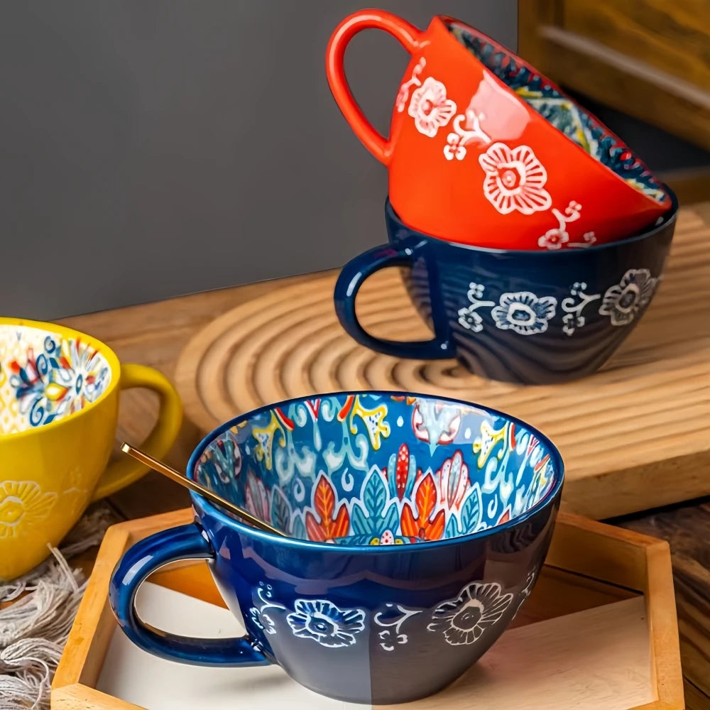 Lifestyle | Bohemian Hand-Painted Tea & Coffee Mug| 18oz Ceramic Beverage Mugs | 1 Piece| Family | Colleagues | Teachers | Elegant