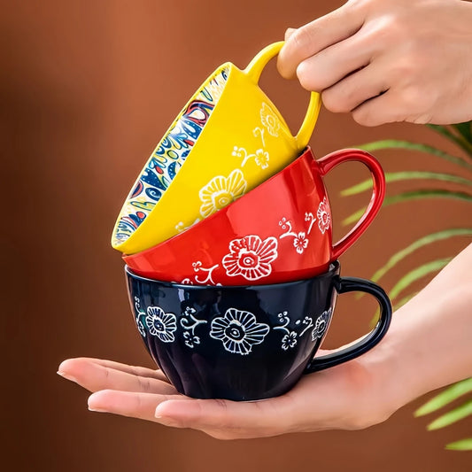 Lifestyle | Bohemian Hand-Painted Tea & Coffee Mug| 18oz Ceramic Beverage Mugs | 1 Piece| Family | Colleagues | Teachers | Elegant
