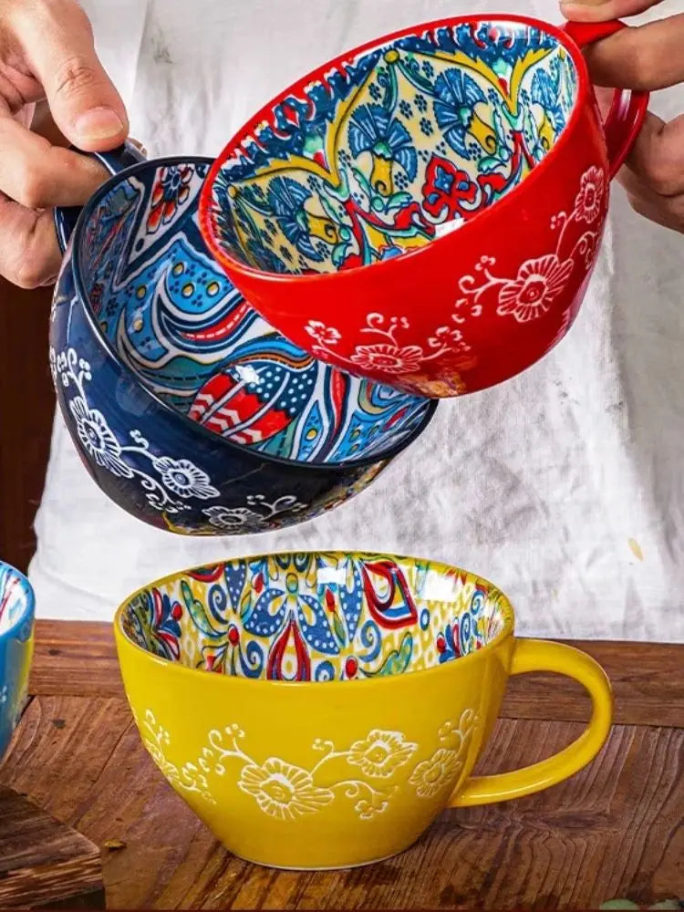 Lifestyle | Bohemian Hand-Painted Tea & Coffee Mug| 18oz Ceramic Beverage Mugs | 1 Piece| Family | Colleagues | Teachers | Elegant