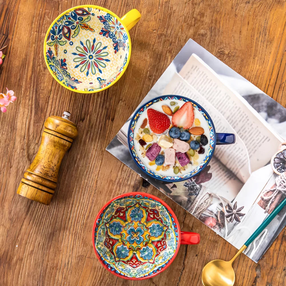 Lifestyle | Bohemian Hand-Painted Tea & Coffee Mug| 18oz Ceramic Beverage Mugs | 1 Piece| Family | Colleagues | Teachers | Elegant