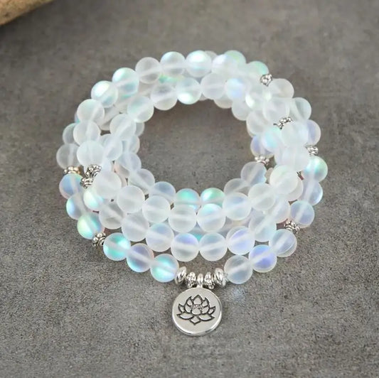 Mala Beads Aqua Aura Quart Healing Necklace Bracelet | Crystal Quartz Mala Prayer Bead Necklace |Meditation Spiritual Chakra