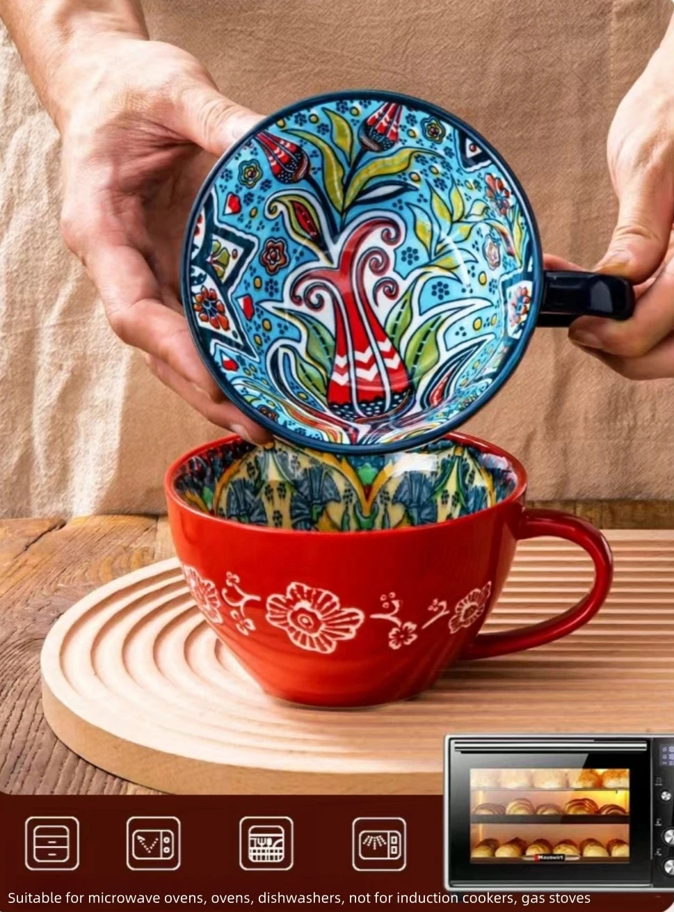 Lifestyle | Bohemian Hand-Painted Tea & Coffee Mug| 18oz Ceramic Beverage Mugs | 1 Piece| Family | Colleagues | Teachers | Elegant