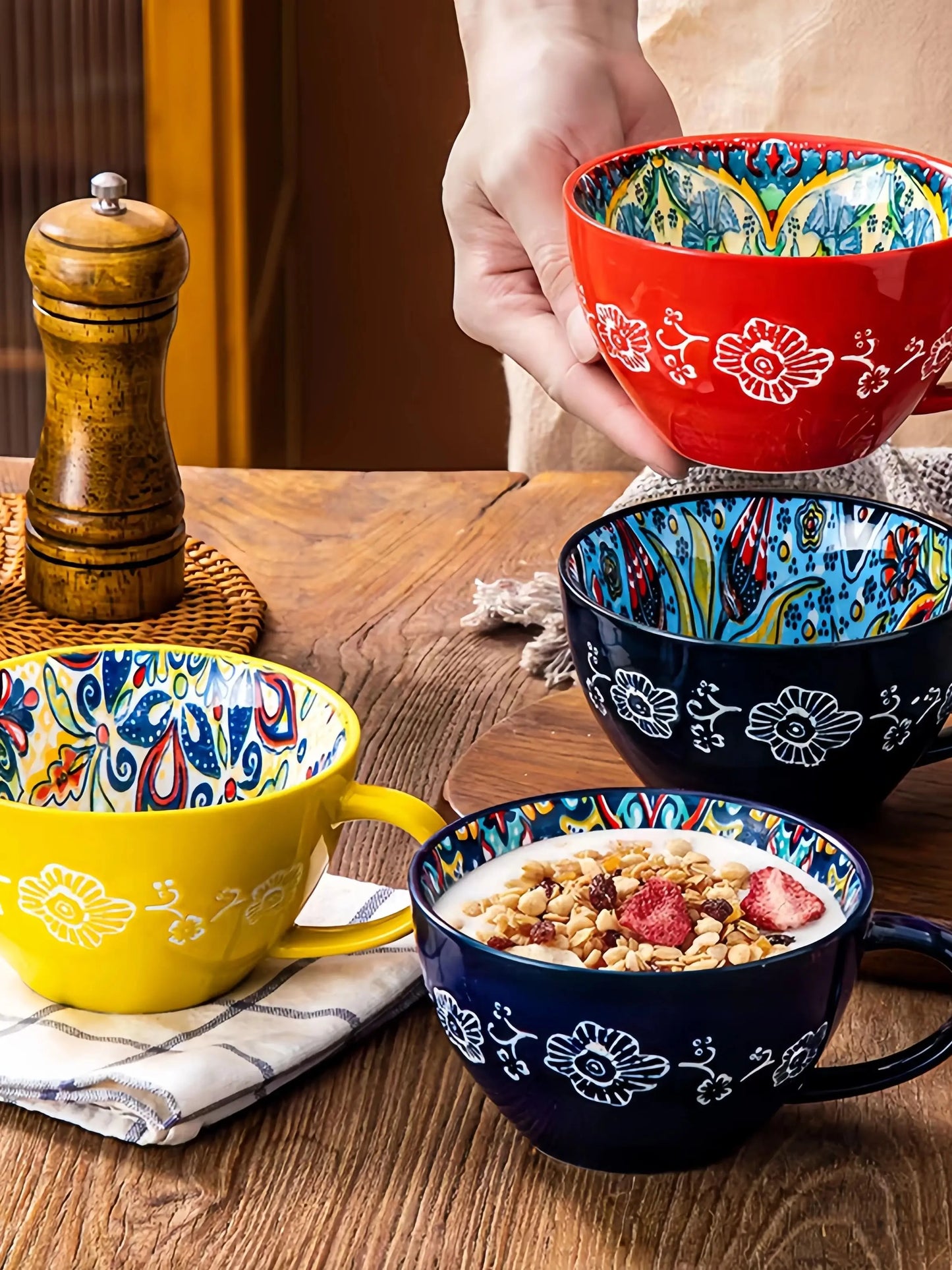 Lifestyle | Bohemian Hand-Painted Tea & Coffee Mug| 18oz Ceramic Beverage Mugs | 1 Piece| Family | Colleagues | Teachers | Elegant