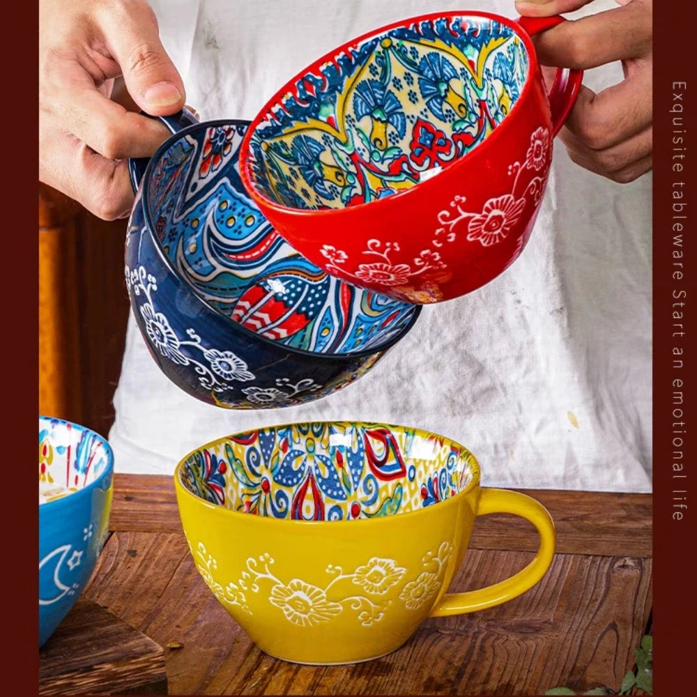 Lifestyle | Bohemian Hand-Painted Tea & Coffee Mug| 18oz Ceramic Beverage Mugs | 1 Piece| Family | Colleagues | Teachers | Elegant
